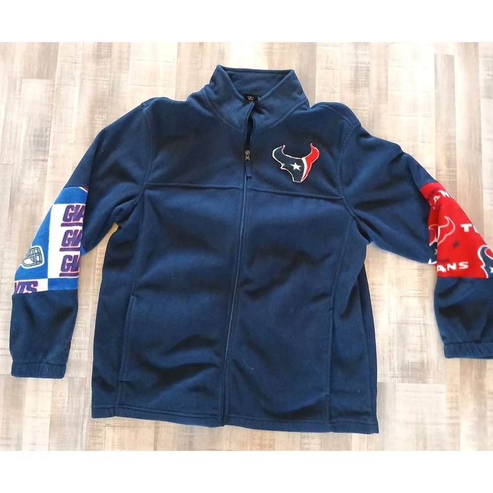Starter Vintage NFL Houston Texans N.Y Giants Jacket Mens Large Blue Fleece zip